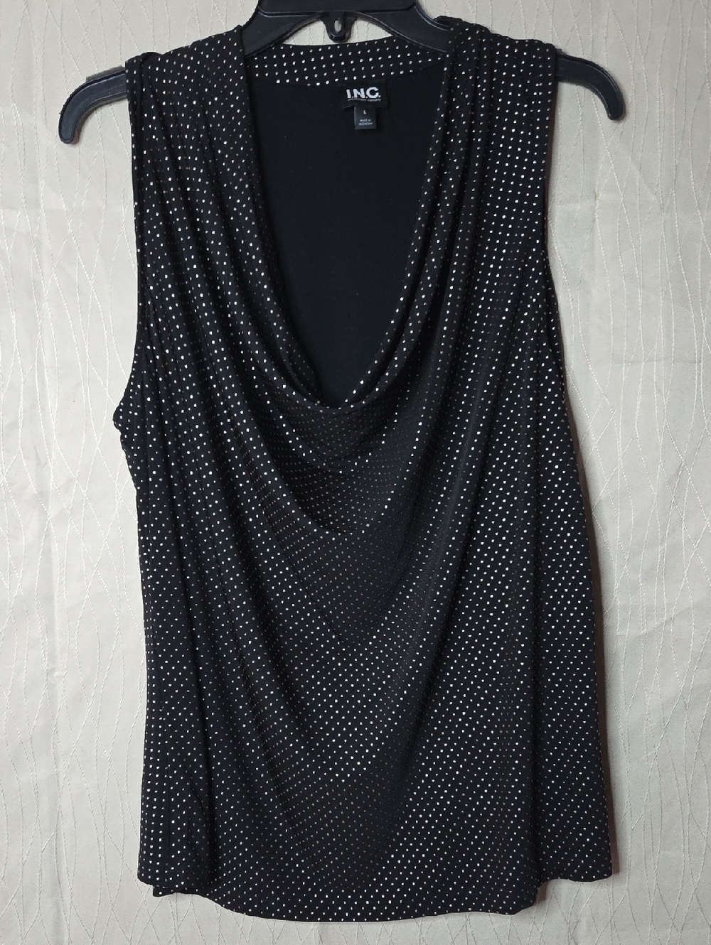 INC International Concepts Black Sleeveless Top with Silver Dot Detail